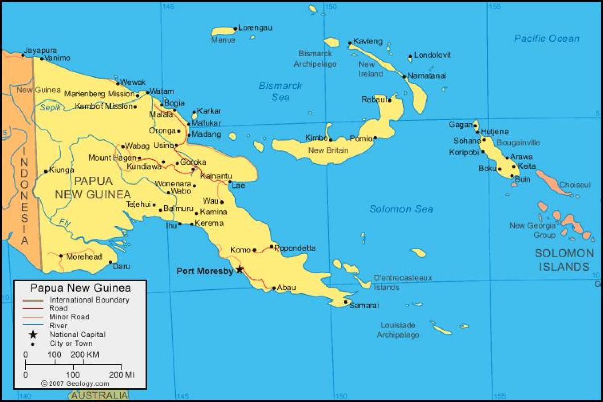 harta e papua guinea e re dhe vendet fqinje
