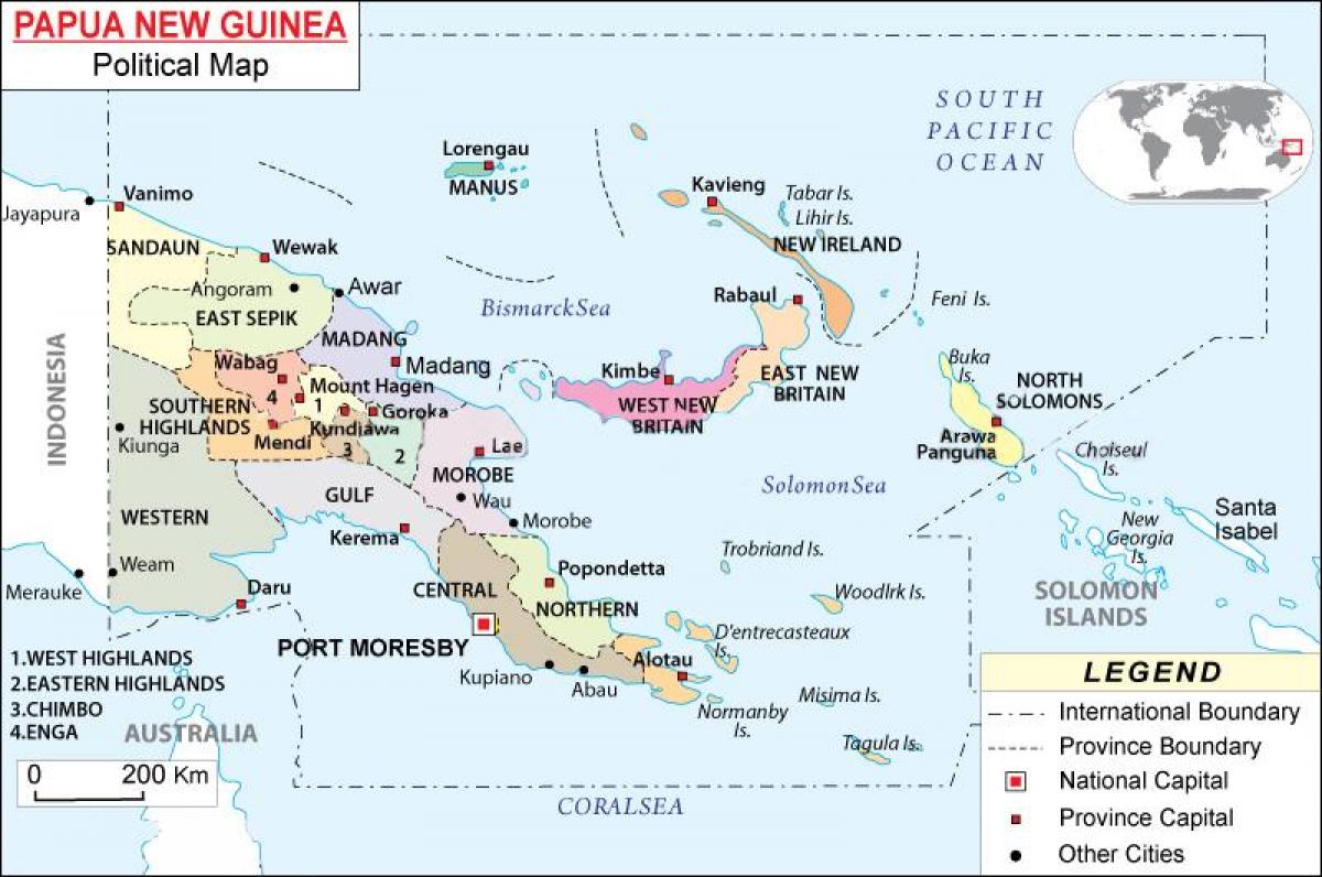 harta e papua guinea e re krahinave