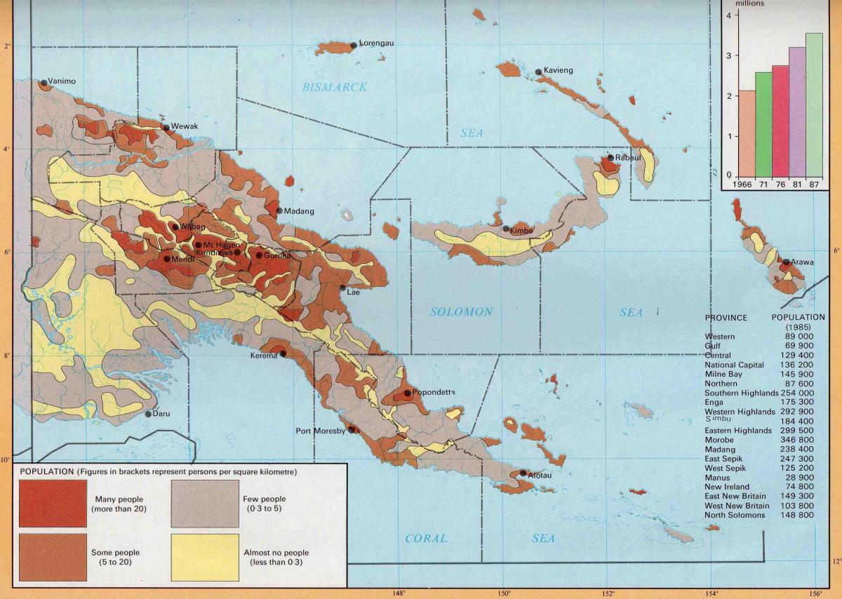 harta e papua guinea e re të popullsisë